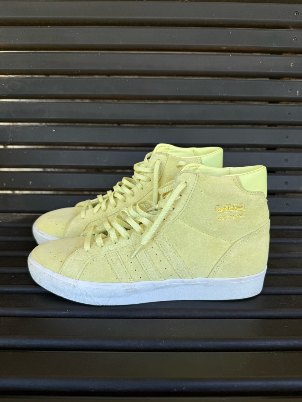 adidas Women’s Pale Yellow Suede High-Top Sneakers